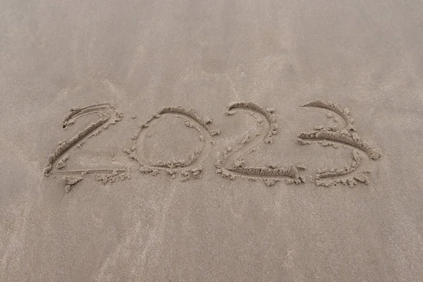 Texte 2023 Sur Sable Plage Symbole Nouvelle Année 2023 — Photo