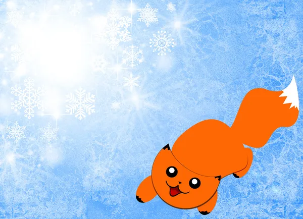 Moldura de borda de Natal abstrato, tem imagem de desenho animado de uma raposa pequena bonito — Fotografia de Stock