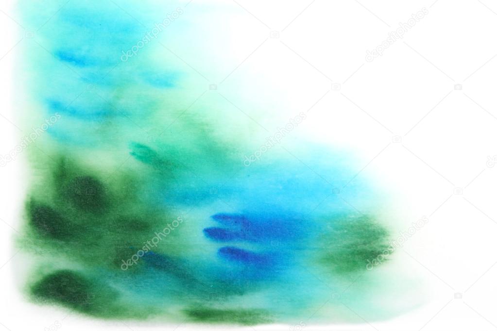 Abstract hand drawn watercolor background: blue and green blurs