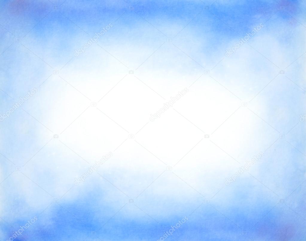 Abstract hand drawn watercolor background: blue sky and white clouds