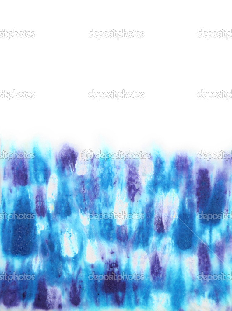 Abstract hand drawn watercolor background: blue flowers and green leaves