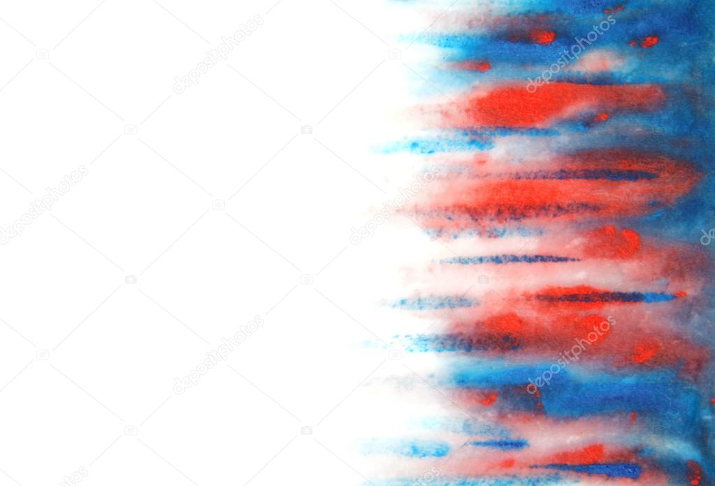 Abstract hand drawn watercolor background: blue and red blurs