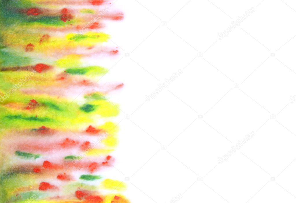 Abstract hand drawn watercolor background: green, red, and yello