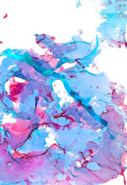 Elle çizilmiş boya arka plan: mavi ve kırmızı desenler