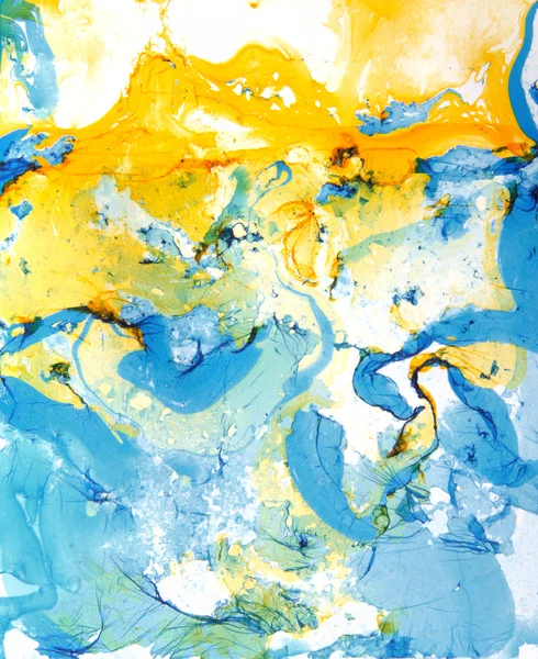 Abstract hand drawn paint background: blue and yellow patterns — Stock Photo, Image