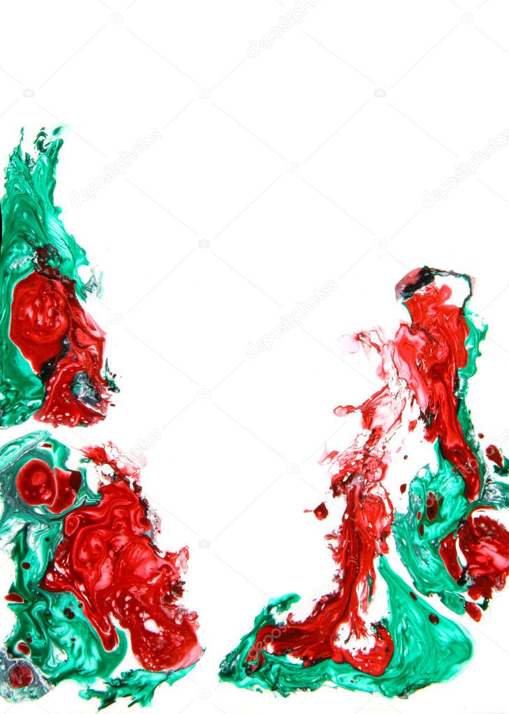 Abstract hand drawn paint background: rose-like red patterns on white backd