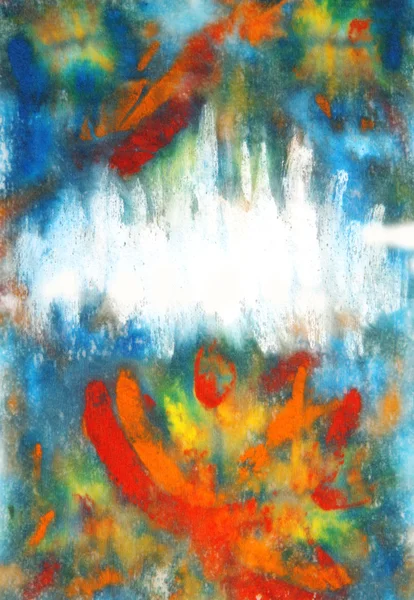 Abstract hand drawn paint background: padrões florais vermelhos no fundo azul — Fotografia de Stock