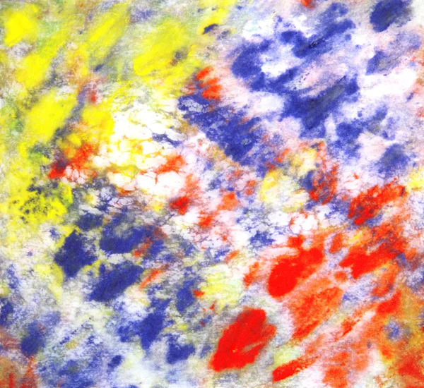 Abstrakt hand dras paint bakgrund: blått, rött och gult mönster — Stock fotografie