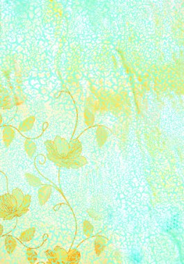 Dokulu arka plan: sarı mavi zemin üzerinde çiçek desenleri