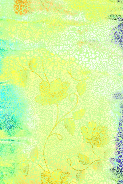 Fondo texturizado abstracto: patrones florales amarillos sobre fondo azul —  Fotos de Stock