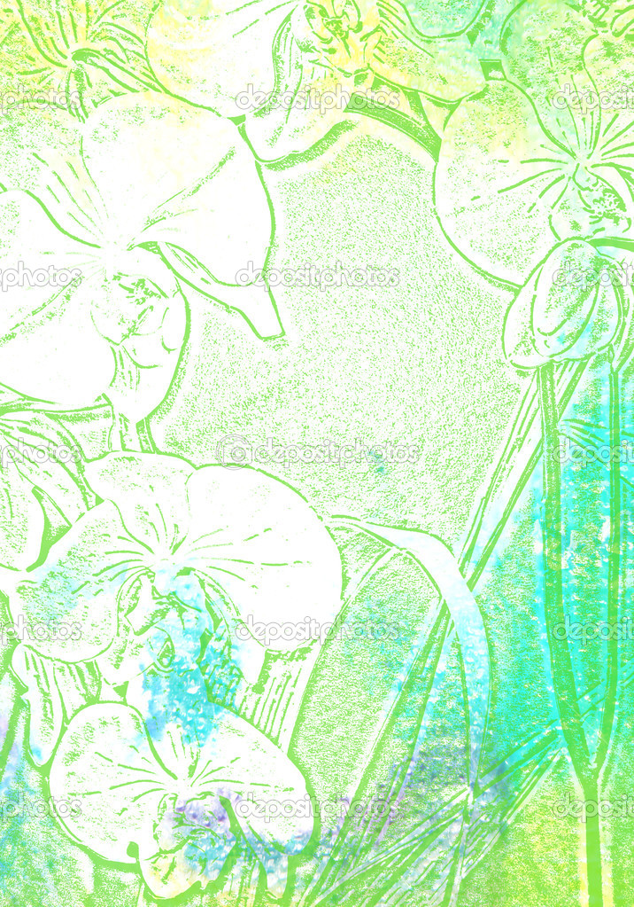 Abstract textured background: white floral patterns on green / blue backdrop