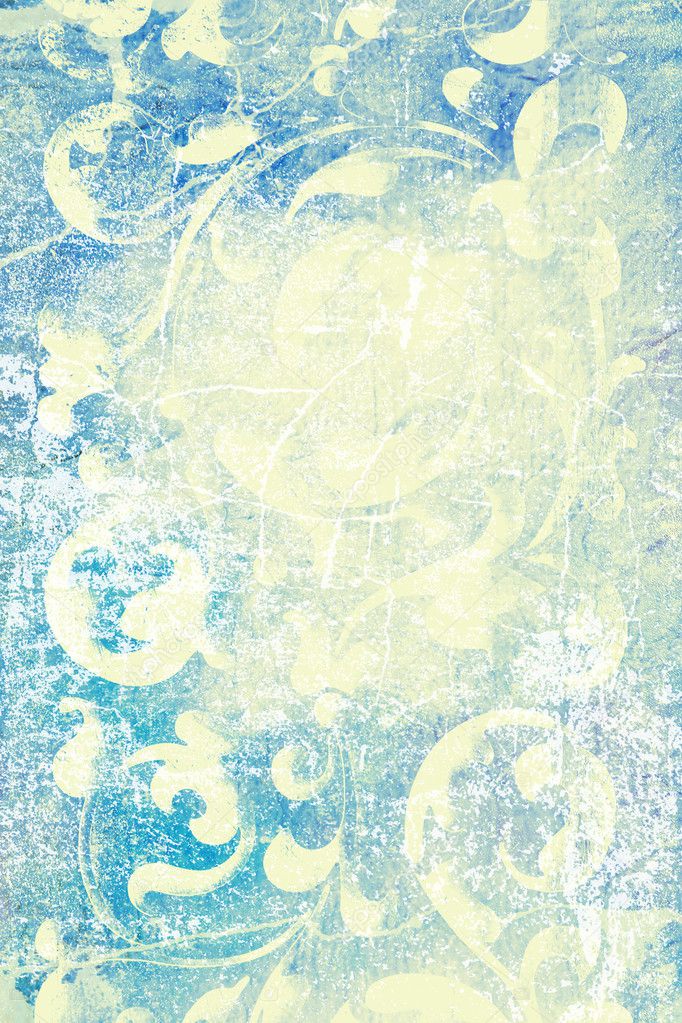 Abstract textured background: white flower-like patterns on blue backdrop