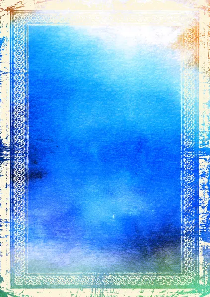 Elegante marco de borde blanco vintage: fondo abstracto texturizado tipo cielo con patrones azules y marrones — Foto de Stock