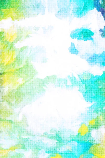 Old canvas: abstract textured sky-like background with blue, yellow, green, and white patterns — Stock Photo, Image