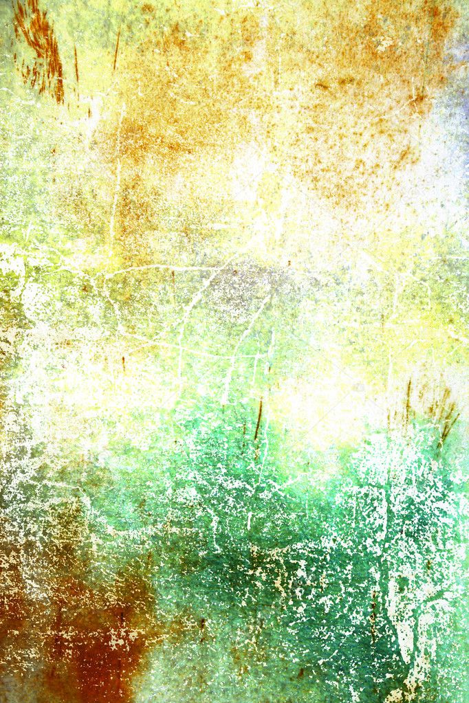Abstract textured background: green, yellow, and brown patterns on old scratched wall