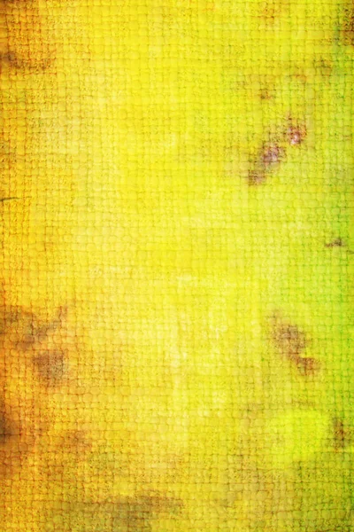 Vieille toile : fond texturé abstrait avec des motifs verts et marron sur fond jaune — Photo
