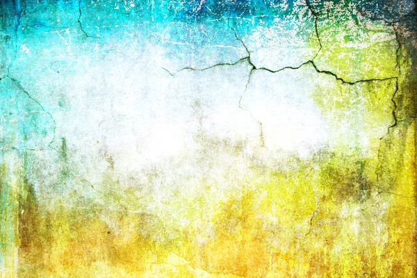 Old ragged wall: Abstract textured background: blue, yellow, and green patterns on white backdrop — Stock Photo, Image