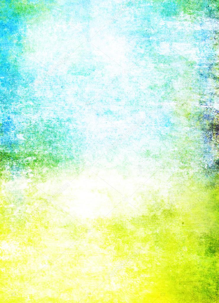 Abstract textured background: blue, yellow, and green patterns on white backdrop