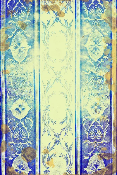 Streszczenie teksturowanej tło: niebieski, brązowy i biały Kwiatowe wzory na żółtym tle — Zdjęcie stockowe