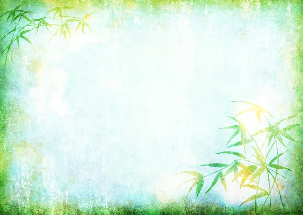 Abstract textured bamboo-themed background: yellow and green patterns on blue backdrop — Stock Photo, Image