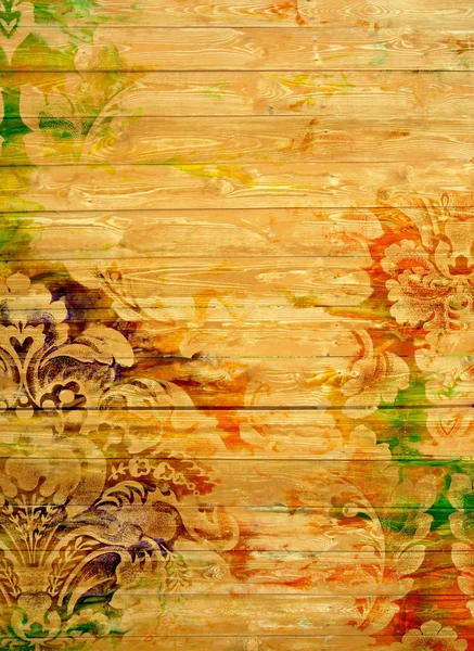 Old wooden wall: Abstract textured background with red, yellow, and green patterns — Stock Photo, Image