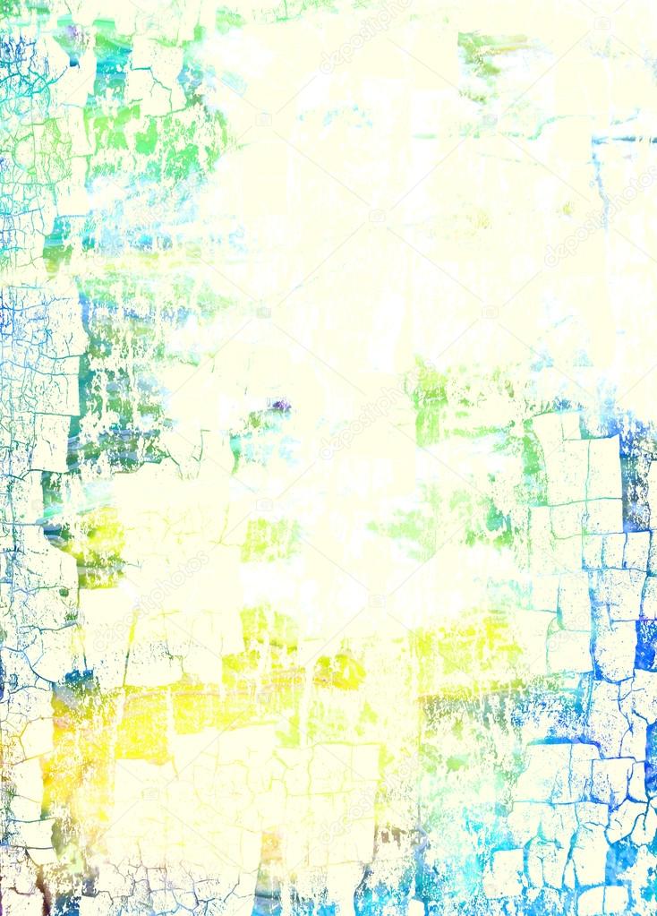 Abstract textured background with blue, yellow, and green patterns on white backdrop