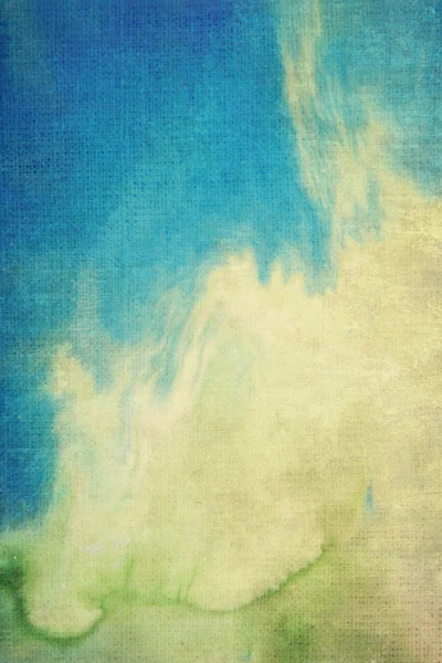 Old canvas: Abstract textured background with green, yellow, and brown patterns on blue backdrop — Stock Photo, Image