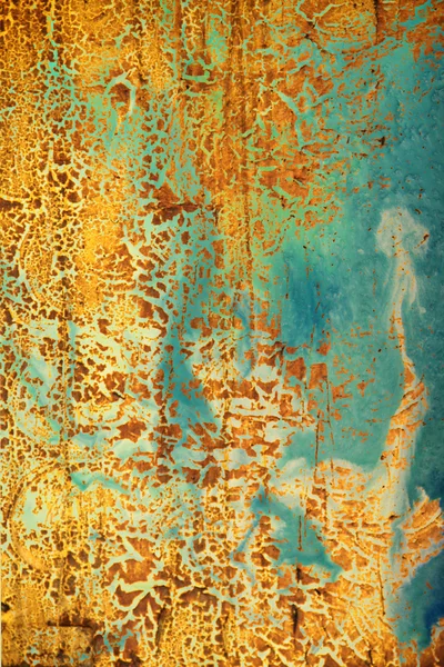 古いぼろぼろの壁: 抽象的なテクスチャの背景に青い背景に黄色と茶色のパターン — ストック写真
