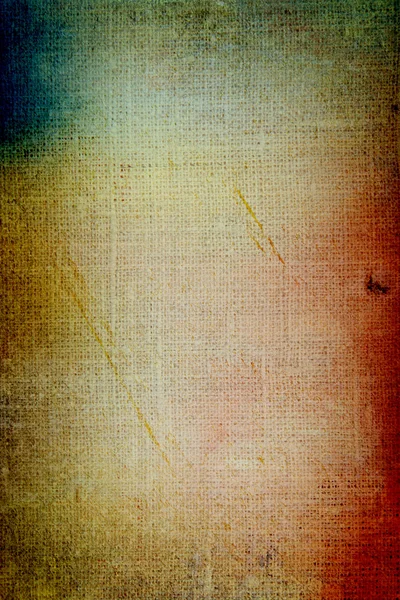 Lienzo antiguo: fondo texturizado abstracto con patrones verdes, azules y rojos sobre fondo amarillo —  Fotos de Stock