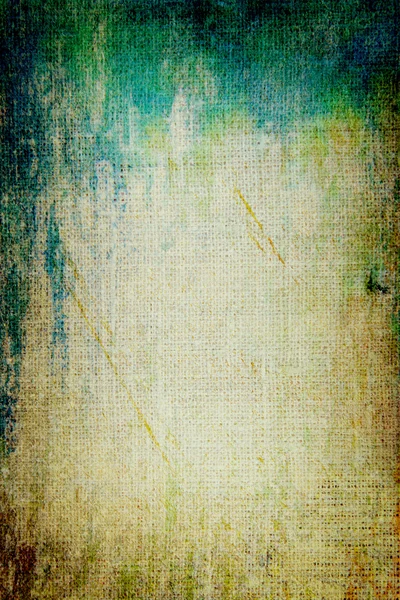 Lienzo antiguo: fondo texturizado abstracto con patrones verdes, azules y marrones sobre fondo amarillo —  Fotos de Stock