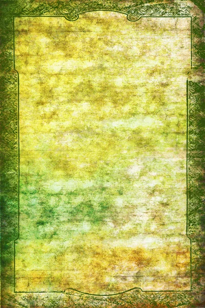 Вінтажна рамка рамки: абстрактний текстурований фон з зеленими, жовтими та коричневими візерунками на білому тлі — стокове фото
