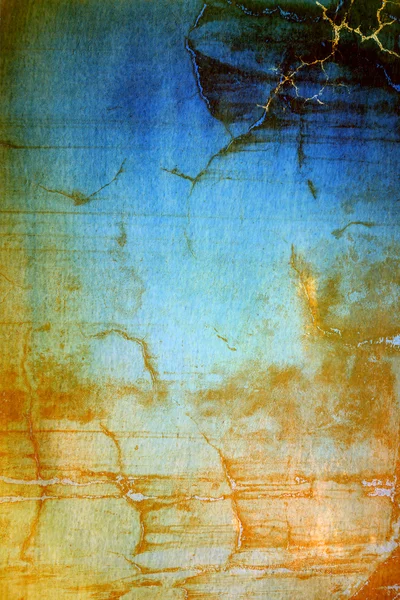古いボロボロの壁: 抽象的なテクスチャの背景に青い背景に黄色と茶色のパターン — ストック写真