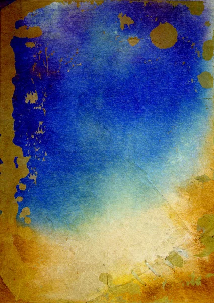 Παλιό χαρτί με την αφηρημένη νερομπογιάς: υφή φόντου με κίτρινο, μπλε, καφέ και σχέδια — Φωτογραφία Αρχείου