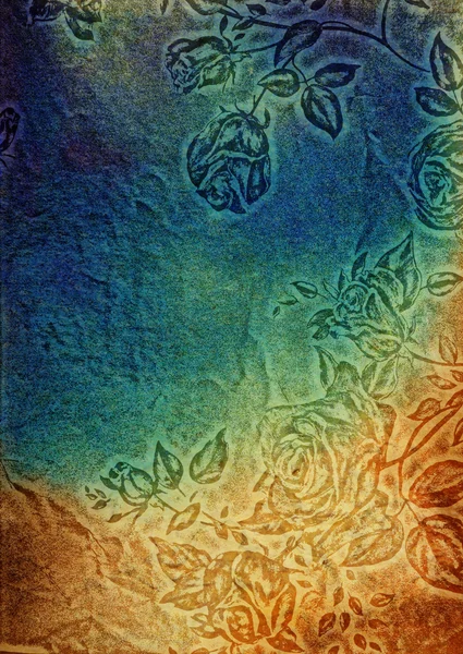 Абстрактний текстурований фон з жовтими, синіми та коричневими квітковими візерунками — стокове фото