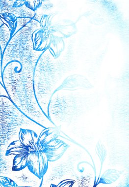 Abstract textured background: blue floral patterns on white backdrop clipart