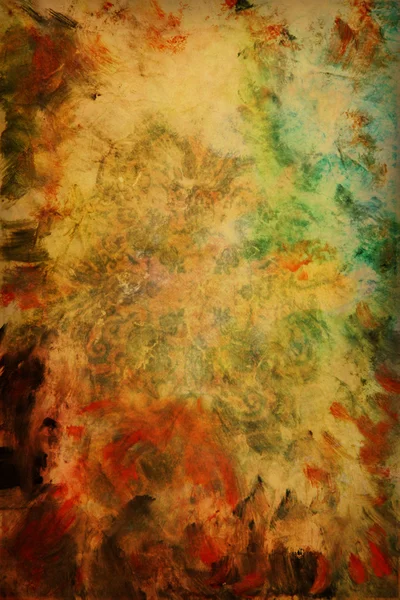 Абстрактный акварельный фон с зелеными, красными и коричневыми узорами на желтом заднем плане — стоковое фото