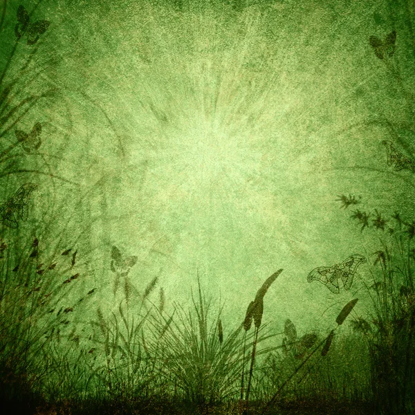 Tervezett számítógép rendkívül részletes zöld grunge keretszegélyt növényzet vintage textúra — Stock Fotó