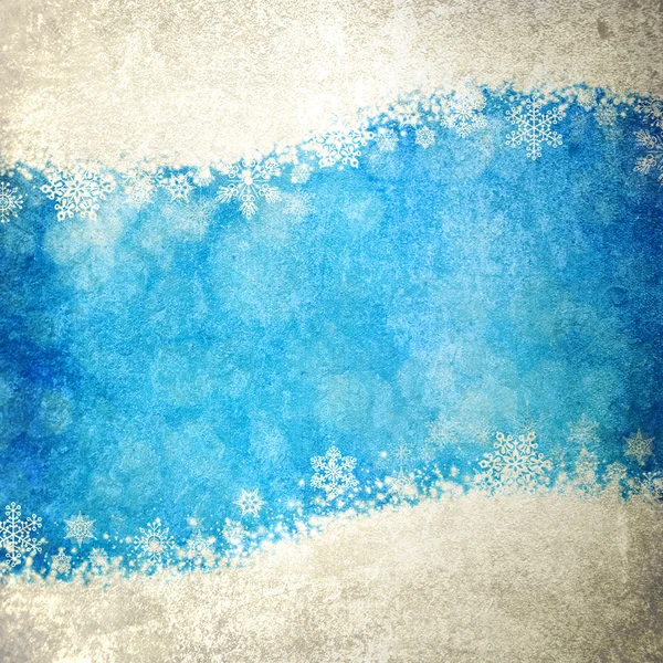 Computer designed highly detailed winter-style blue grunge border frame with white showflake-like vintage texture — Stock Photo, Image