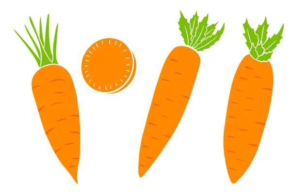 Carrot Set Fresh Carrots Slices Cartoon Style Vector Illustration Design — Stock Vector