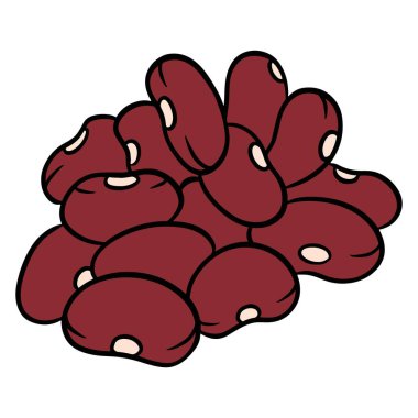 Taze fasulye. Kırmızı fasulye. Bulaşık malzemeleri. Çizgi film tarzı. Tasarım ve dekorasyon için vektör illüstrasyonu.