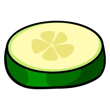 Taze salatalık. Doğranmış salatalık dilimleri. Mutfak malzemesi. Çizgi film tarzı. Tasarım ve dekorasyon için vektör illüstrasyonu.