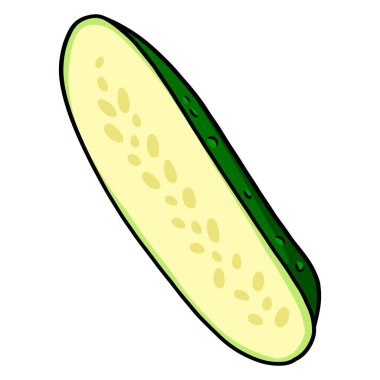 Taze salatalık. Yarım salatalık kes. Mutfak malzemesi. Çizgi film tarzı. Tasarım ve dekorasyon için vektör illüstrasyonu.