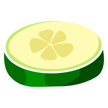 Taze salatalık. Doğranmış salatalık dilimleri. Mutfak malzemesi. Çizgi film tarzı. Tasarım ve dekorasyon için vektör illüstrasyonu.