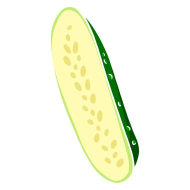 Taze salatalık. Yarım salatalık kes. Mutfak malzemesi. Çizgi film tarzı. Tasarım ve dekorasyon için vektör illüstrasyonu.