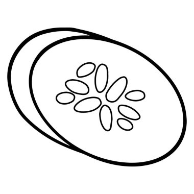 Taze salatalık. Doğranmış salatalık dilimleri. Mutfak malzemesi. Çizgi tarzı. Tasarım ve dekorasyon için vektör illüstrasyonu.