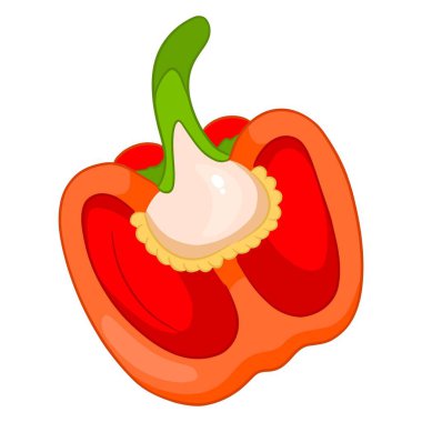 Taze biber. Dilimlenmiş dolmalık biber. Mutfak için sebze malzemesi. Çizgi film tarzı. Tasarım ve dekorasyon için vektör illüstrasyonu.