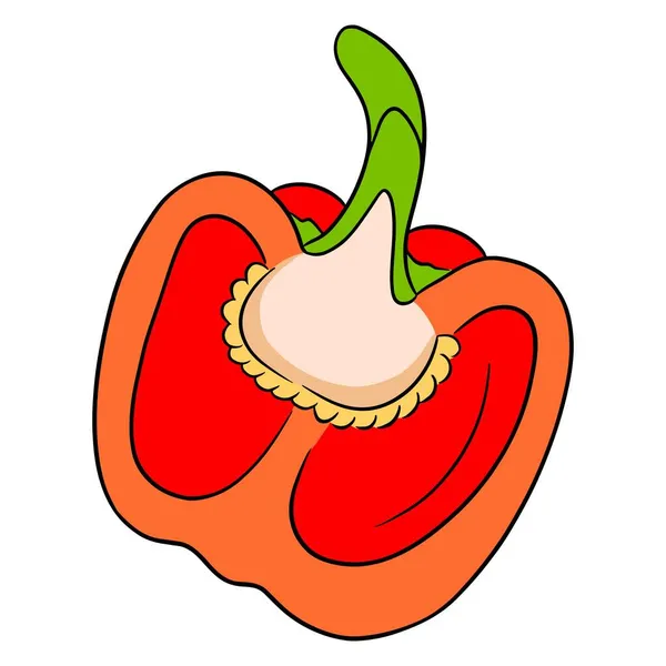 Poivre Frais Poivrons Tranchés Ingrédient Végétal Pour Cuisine Cartoon Style — Image vectorielle
