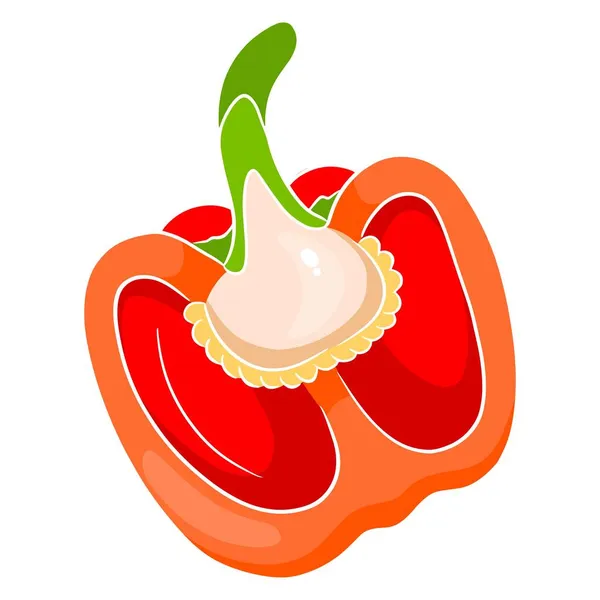 Fresh Pepper Sliced Bell Peppers Vegetable Ingredient Kitchen Cartoon Style — Stock Vector