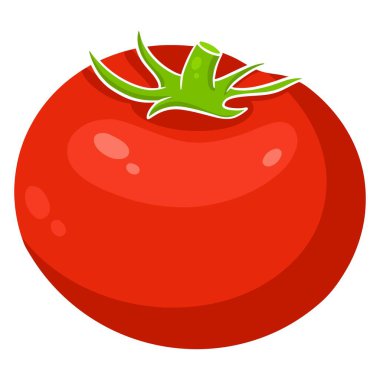 Taze domates. Yapraklı parlak domates. Mutfak için sebze malzemesi. Çizgi film tarzı. Tasarım ve dekorasyon için vektör illüstrasyonu.