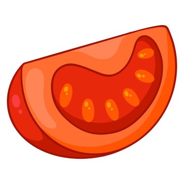 Taze domates. Bir dilim domates kes. Mutfak için sebze malzemesi. Çizgi film tarzı. Tasarım ve dekorasyon için vektör illüstrasyonu.